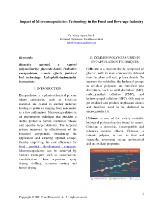 Impact of Microencapsulation technology in the food and beverage industry