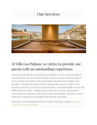Luxury House Rental Cabo San Lucas - Services at Villa Las Palmas