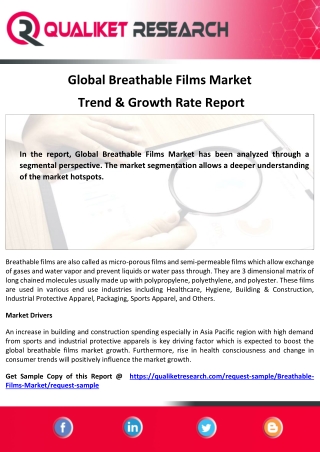 Global     Breathable Films MarketGlobal Industry trend, Business Analysis, Top