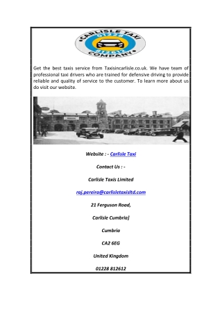 Carlisle Taxi | Taxisincarlisle.co.uk