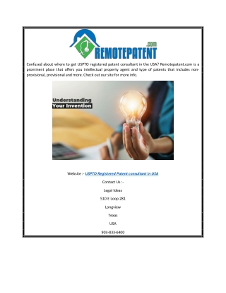 USPTO Registered Patent Consultant in USA  Remotepatent.com