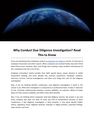 Why Conduct Due Diligence Investigation Read This to Know