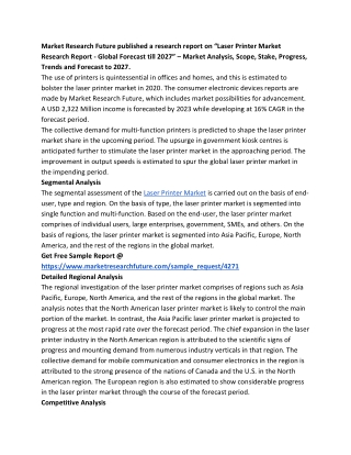 Laser Printer Market Competitive Scenario And Investment Analysis 2027