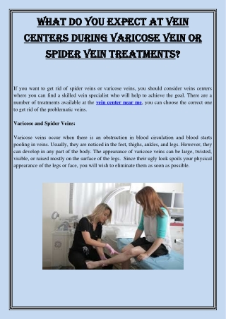 What Do You Expect At Vein Centers During Varicose Vein Or Spider Vein Treatments