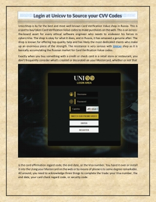 Login at Unicvv to Source your CVV Codes