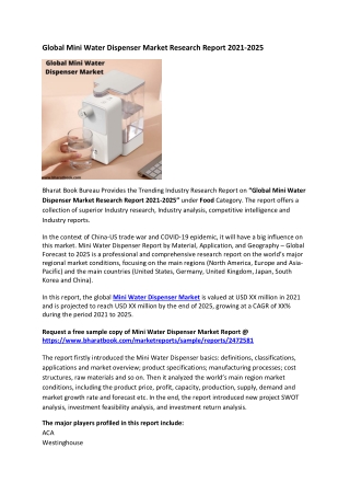 Global Mini Water Dispenser Market Research Report 2021-2025