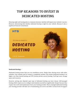 Top Reasons to Invest in Dedicated Hosting