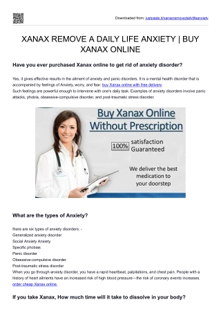 XANAX REMOVE A DAILY LIFE ANXIETY  BUY XANAX ONLINE