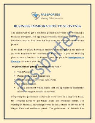 BUSINESS IMMIGRATION TO SLOVENIA