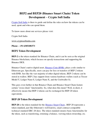 BEP2 and BEP20 (Binance Smart Chain) Token Development - Crypto Soft India