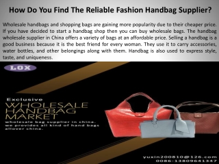 How Do You Find The Reliable Fashion Handbag Supplier?