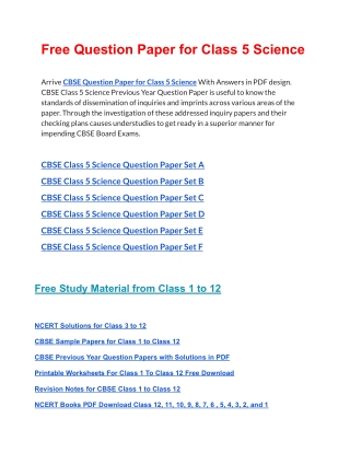 CBSE Question Papers Class 5 Science PDF Solutions Download