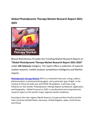 Global Photodynamic Therapy Market Forecast 2021-2025