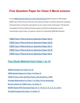 CBSE Question Papers Class 5 Moral Science PDF Solutions Download