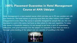 100% Placement Guarantee in Hotel Management Course at AHA Udaipur