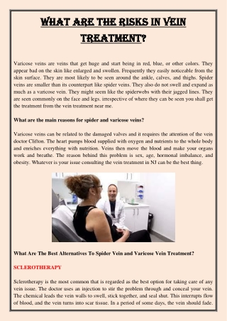 What are the risks in vein treatment