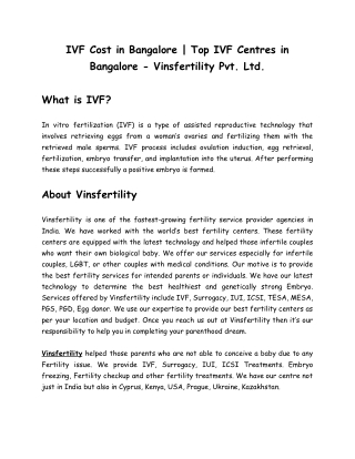 IVF Cost in Bangalore _ Top IVF Centres in Bangalore - Vinsfertility Pvt. Ltd.