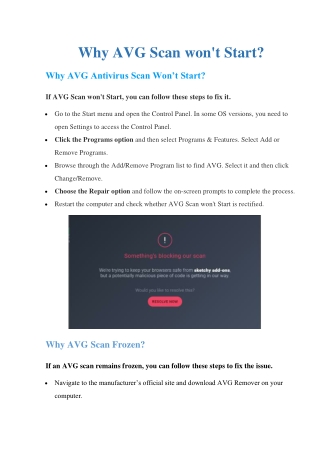 AVG Scan won't Start | Quick & Best Solution Guidelines