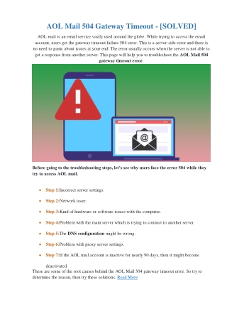 How To Solve AOL Mail 504 Gateway Timeout | Mail Settings