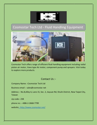 Cosmostar Tech Ltd - Fluid Handling Equipment