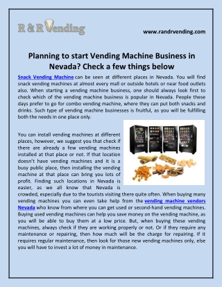 Planning to start Vending Machine Business in Nevada? Check a few things below