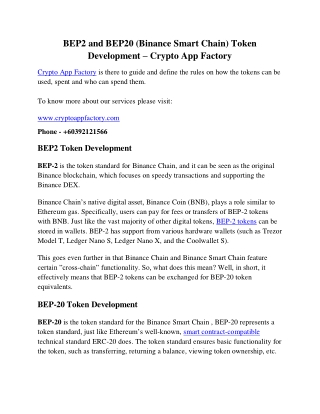 BEP2 and BEP20 (Binance Smart Chain) Token Development - Crypto App Factory