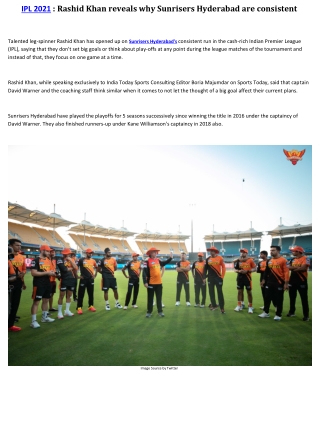 IPL 2021  Rashid Khan reveals why Sunrisers Hyderabad are consistent