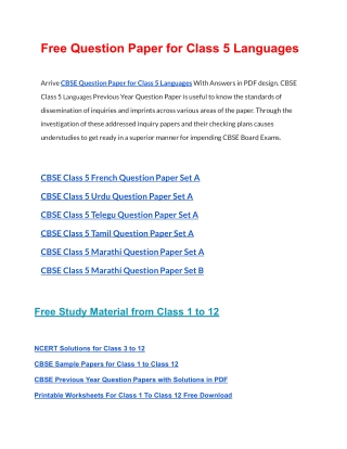 CBSE Question Papers Class 5 Languages PDF Solutions Download