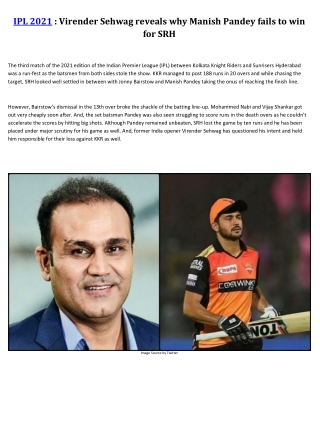 Virender Sehwag reveals why Manish Pandey fails to win for SRH