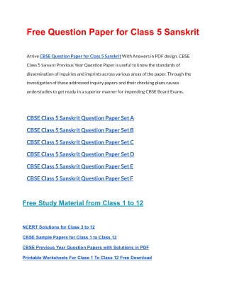 CBSE Question Papers Class 5 Sanskrit PDF Solutions Download