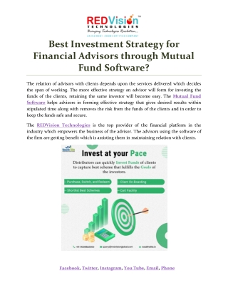 Best Investment Strategy for Financial Advisors through Mutual Fund Software