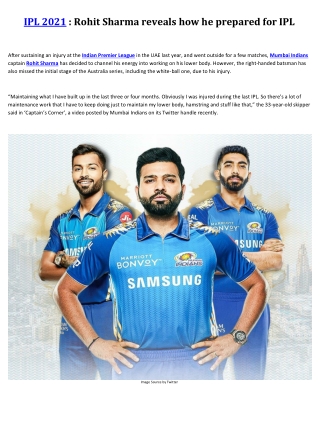 Rohit Sharma reveals how he prepared for IPL