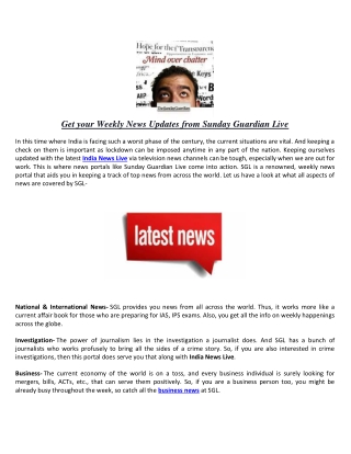 Get your Weekly News Updates from Sunday Guardian Live