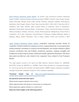 Spain Emission Monitoring System Market Size, Reports, Demands, Share - Forecast