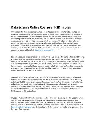 Data Science Online Course at H2K Infosys