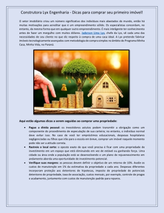 Construtora Lyx Engenharia - Dicas para comprar seu primeiro imóvel!