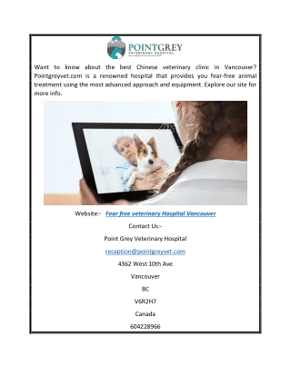 Fear Free Veterinary Hospital Vancouver  Pointgreyvet