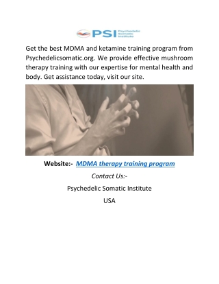 MDMA Therapy Training Program Psychedelicsomatic.org