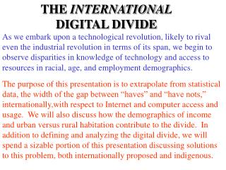THE INTERNATIONAL DIGITAL DIVIDE