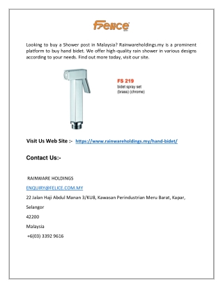 Hand Bidet Malaysia | Rainwareholdings.my