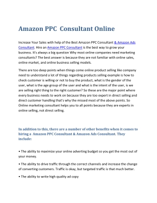 Amazon PPC  Consultant Online