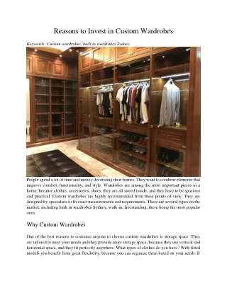Reasons to Invest in Custom Wardrobes