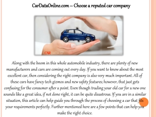 CarDataOnline.com – Choose a reputed car company