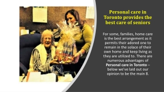 Personal care in Toronto provides the best care of seniors