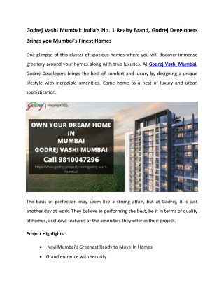 Godrej Vashi - India's Best Real Estate Project In Mumbai