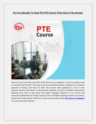 Are You Wonder To Avail The PTE Course