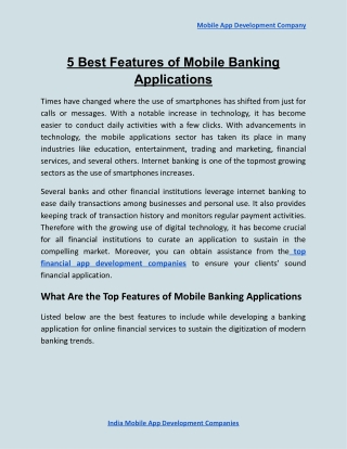 5 Best Features of Mobile Banking Applications