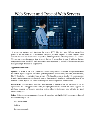 Web Server and Type of Web Servers