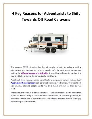 4 Key Reasons for Adventurists to Shift Towards Off Road Caravans