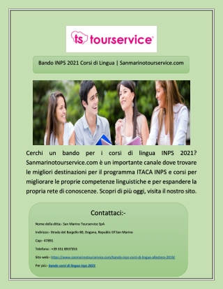 Bando INPS 2021 Corsi di Lingua | Sanmarinotourservice.com